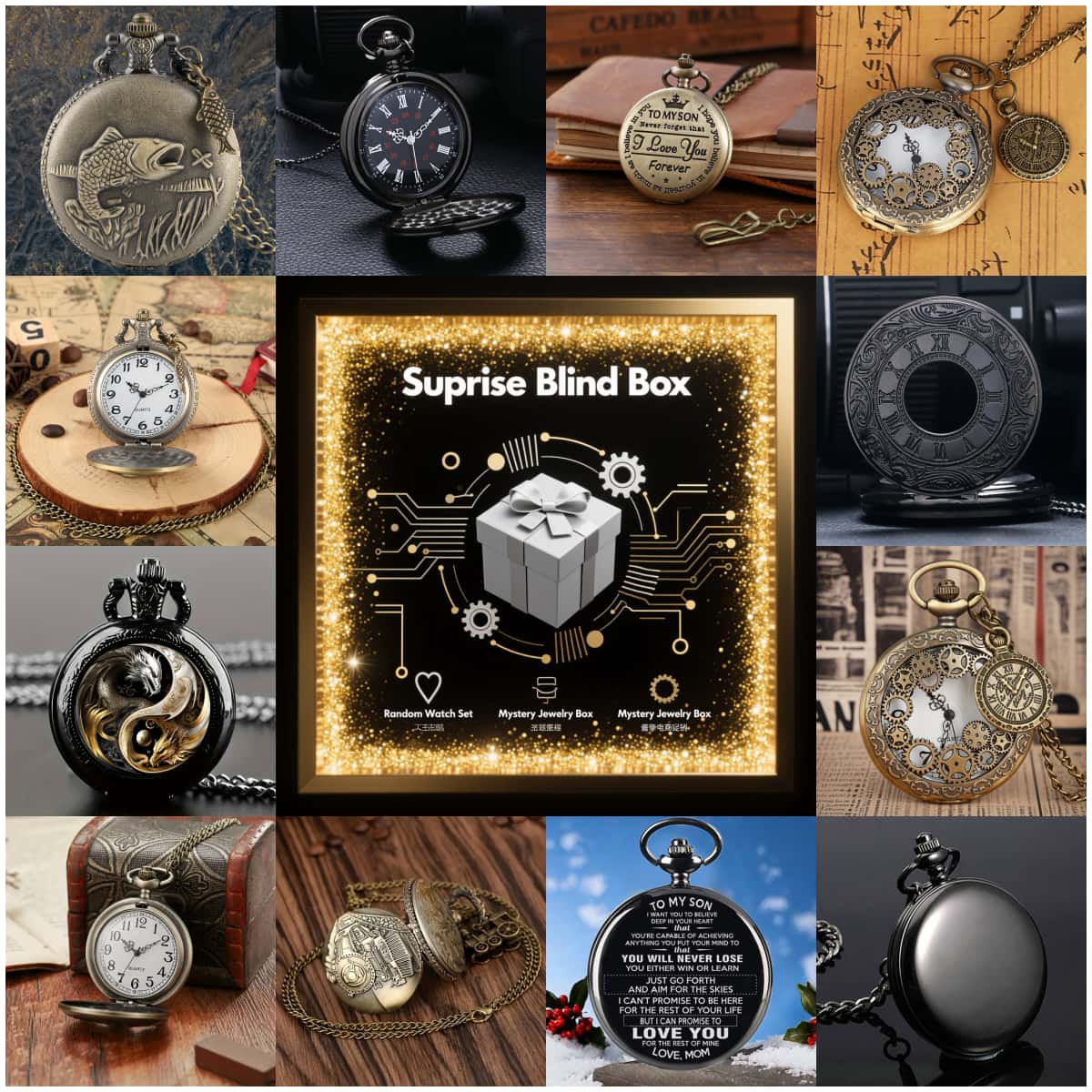 Women'S Fashion Quartz Watch - นาฬิกาพกควอตซ์วินเทจสุ่มแบบ 1 ชิ้น กล่องของขวัญเซอร์ไพรส์ลึกลับ สำหรับผู้ชายและผู้หญิง