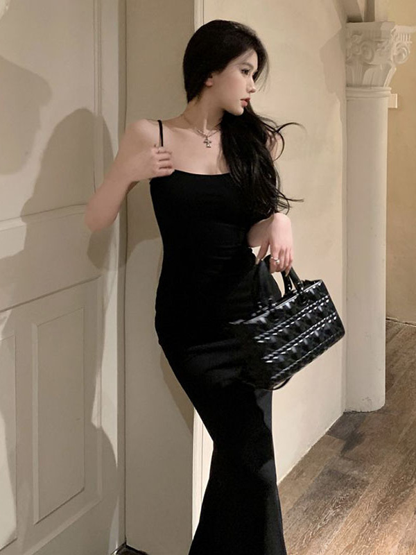 Women'S Young Fashion - เดรสยาวทรงหางปลา กระชับสัดส่วน เอวสูง สไตล์เกาหลี แฟชั่นสำหรับเดินทาง ไม่มีแขน