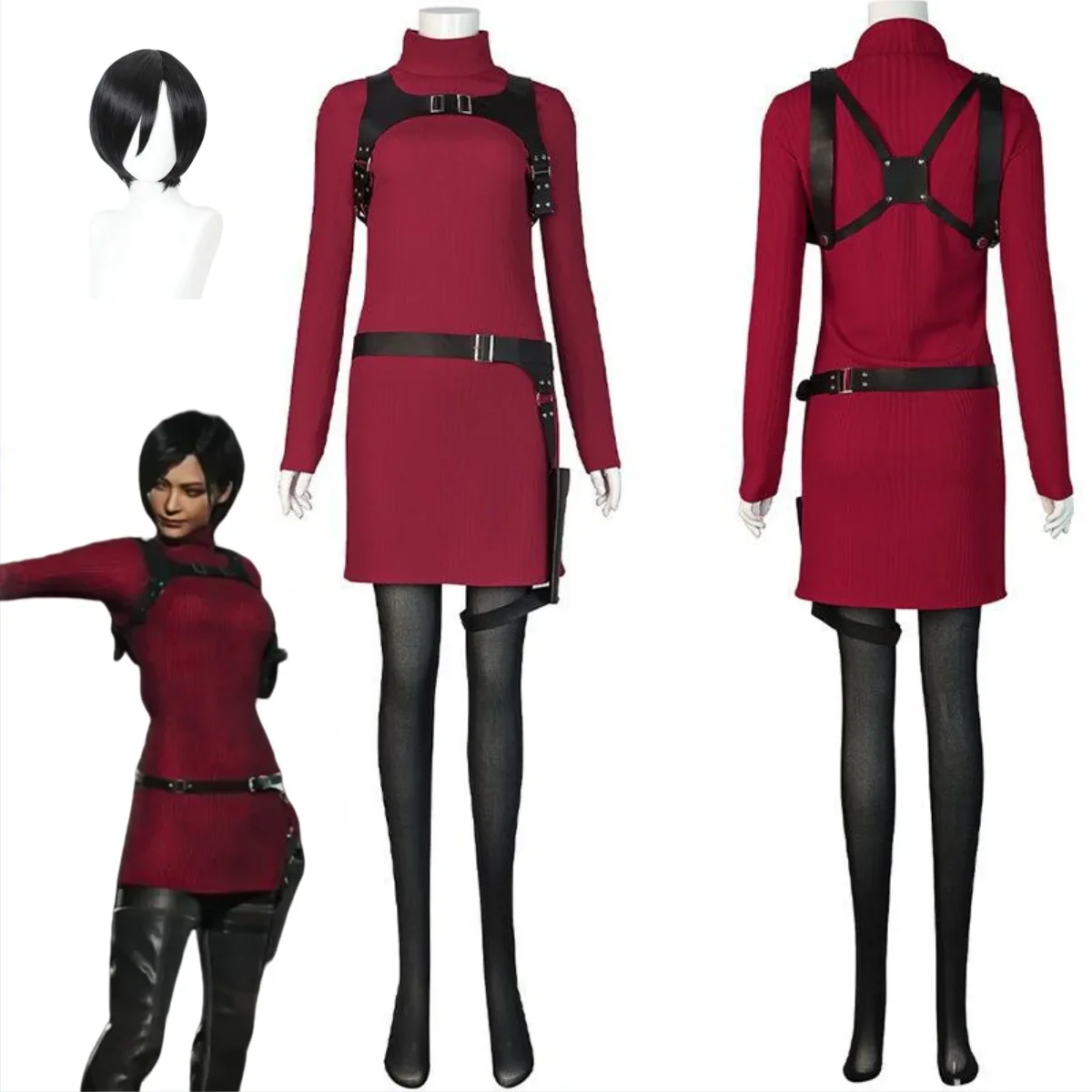 Women Fashion Reddit - หญิง Resident 4 Ada Wong คอสเพลย์เครื่องแต่งกายชุดสีแดงแน่น