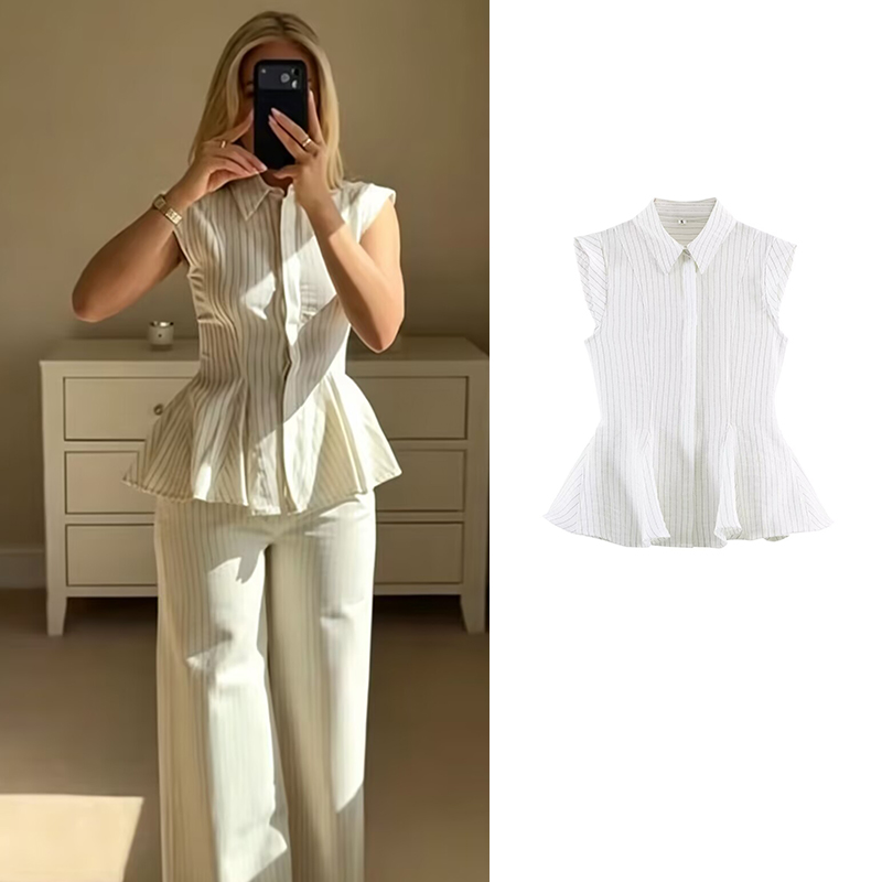Women'S Young Fashion - เสื้อเบลาส์และเสื้อเชิ้ตผู้หญิงสำหรับฤดูร้อน 2026 แฟชั่นใหม่ลายทางทรงเข้ารูป เสื้อเบลาส์สไตล์สาวรุ่น ทันสมัย เหมาะสำหรับวันหยุดฤดูร้อน