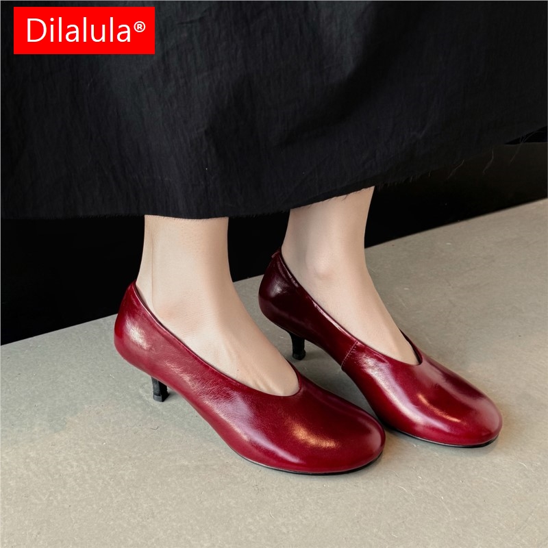 Women Fashion Reddit - ดิลาลูลา 2026 รองเท้าส้นสูงหนังแท้สำหรับผู้หญิงไซส์ใหญ่ รองเท้าส้นสูงหัวมน รองเท้าทำงานสตรี รองเท้าหนังใส่สบายสำหรับงานปาร์ตี้