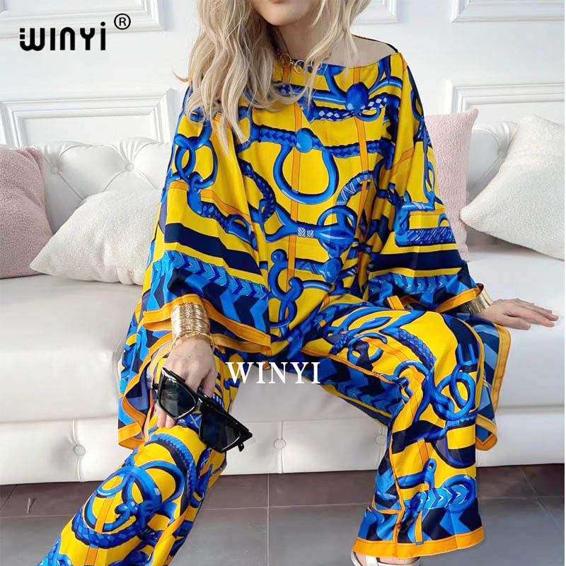 Women Fashion Over 50 - แอฟริกา2ชิ้นชุด Bohemian พิมพ์ Over ขนาด ONE-คอ