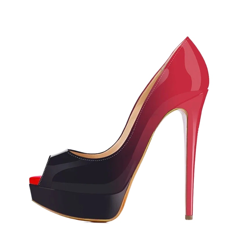 Women Fashion Reddit - รองเท้าส้นสูงสตรีแบบส้นเข็ม 14 ซม. แพลตฟอร์มสูงเปิดนิ้วเท้า หนังแก้ว สำหรับงานปาร์ตี้
