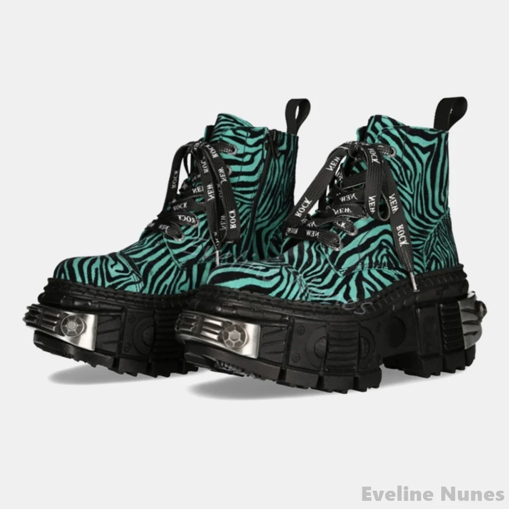 Women'S Fashion Leather Boots - Retro Contrast สีเสือดาวพิมพ์ Punk รองเท้าผู้หญิง Hotties