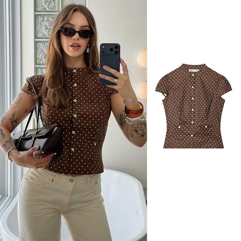 Women'S Young Fashion - เสื้อเชิ้ตผู้หญิงแฟชั่นฤดูร้อนปี 2026 ลายจุด ทรงเข้ารูป สวยสง่า ทันสมัย