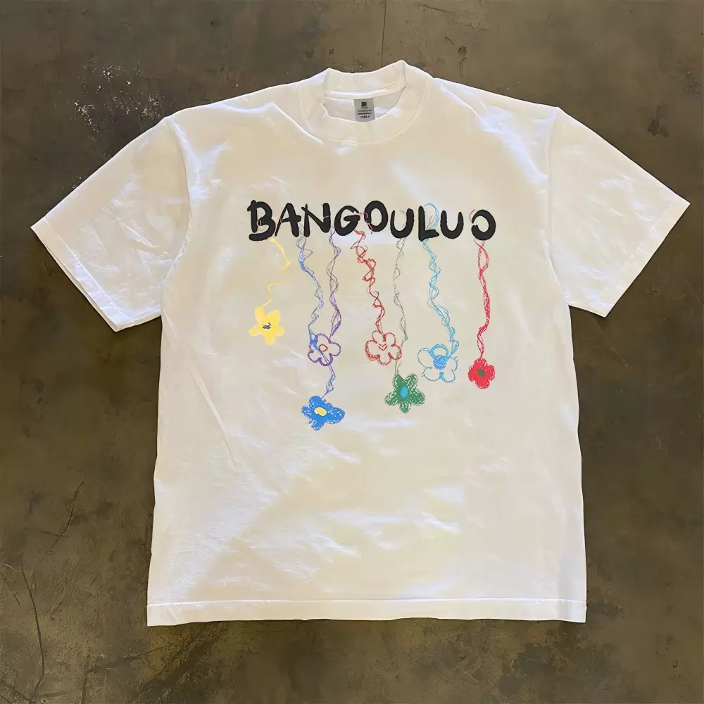 Women'S Young Fashion - BANGOULUO เสื้อยืดผู้ชายผู้หญิงลายดอกไม้สีสันสดใสพิมพ์ลายกราฟฟิตี้ผ้าฝ้ายแขนสั้นสไตล์อเมริกันเรโทรโอเวอร์ไซส์ฟิตฤดูร้อนสวมใส่สบายคุณภาพสูงของขวัญสำหรับวัยรุ่นผู้ใหญ่สตรีทแวร์เสื้อยืดแฟชั่นเท่ๆ
