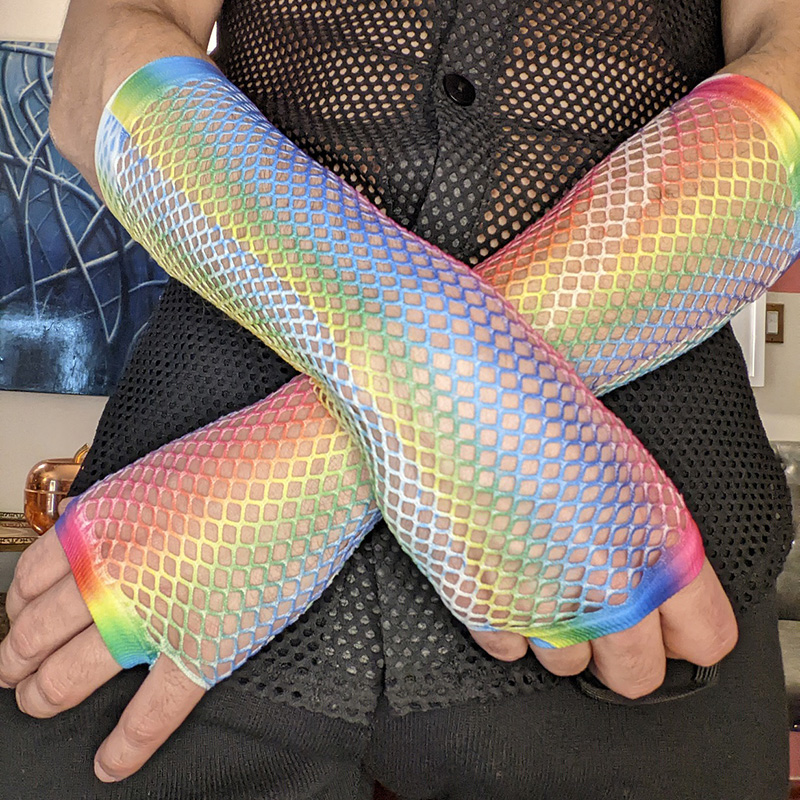 Women Fashion Gloves - ถุงมือตาข่ายยาวสำหรับผู้หญิง 1 คู่ ถุงมือตาข่ายแบบไม่มีนิ้ว สไตล์พังก์ร็อก สำหรับงานปาร์ตี้กลางคืน