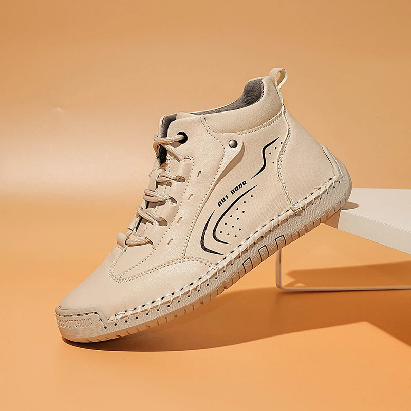 Women'S Fashion Leather Boots - รองเท้าหนังลำลอง แฟชั่นรองเท้าลำลองนุ่มสบายสำหรับผู้หญิง ฤดูใบไม้ผลิ/ฤดูใบไม้ร่วง รองเท้าผ้าใบทำมือสำหรับเดิน ระบายอากาศได้ดี รองเท้าบูทข้อเท้าสำหรับผู้หญิง