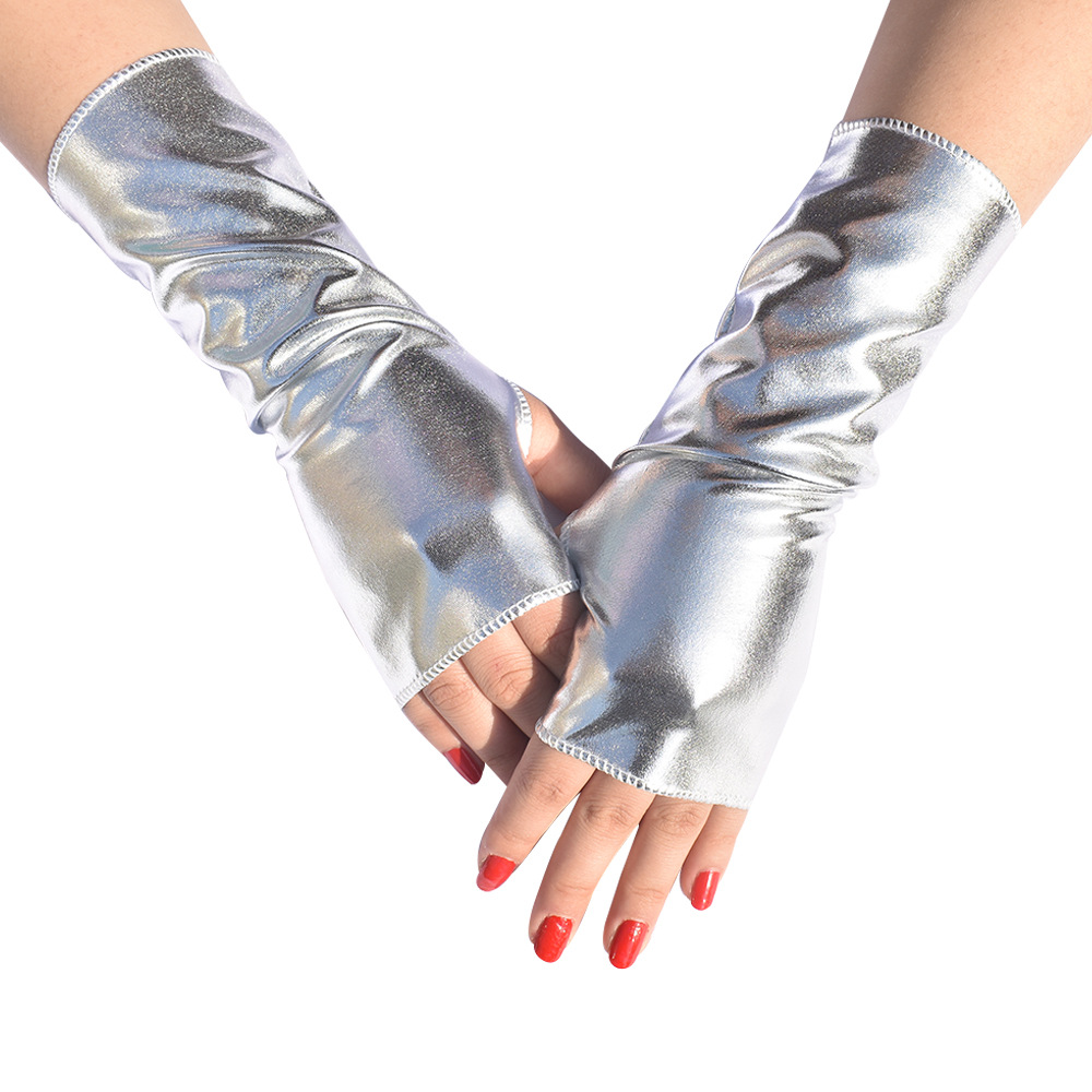 Women Fashion Gloves - ถุงมือสั้นแบบไม่มีนิ้วสำหรับผู้หญิง 1 คู่ ทำจากหนังเทียมสไตล์พังก์กอธิค แฟชั่นฮิปฮอปสำหรับการแสดงและปาร์ตี้