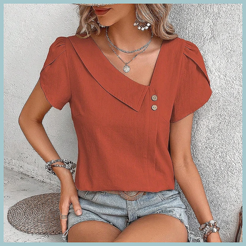 Women Fashion Blouse - เสื้อเบลาส์สีพื้นสไตล์วินเทจสำหรับผู้หญิง ประจำฤดูร้อนปี 2024 เสื้อทรงเข้ารูปลำลองสวยหรู แฟชั่นเสื้อเชิ้ตสำหรับวัยรุ่น