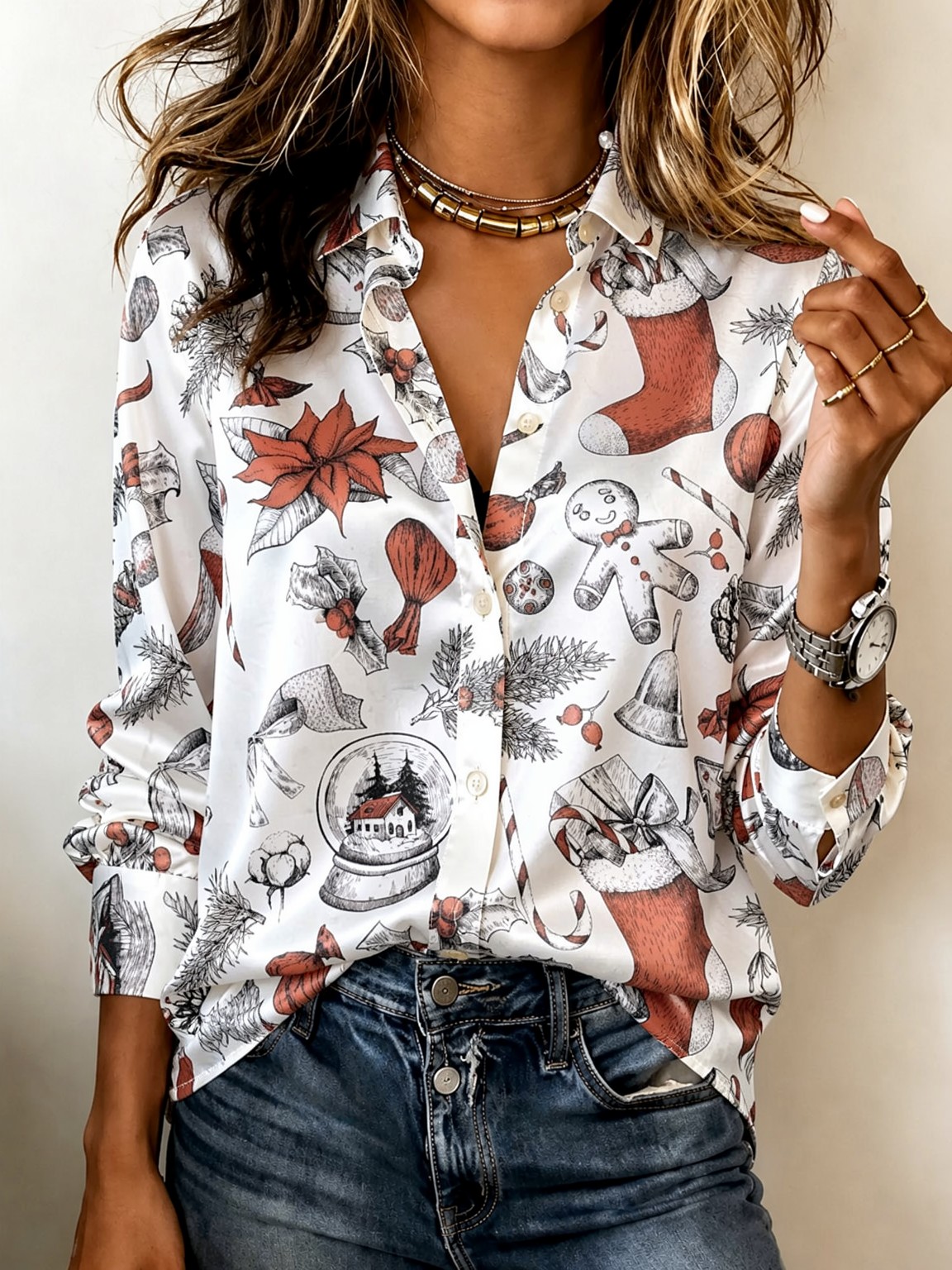 เสื้อซาตินแขนยาวปกอ่อนนุ่มสำหร - Women Fashion Blouse บทวิจารณ์และราคา
