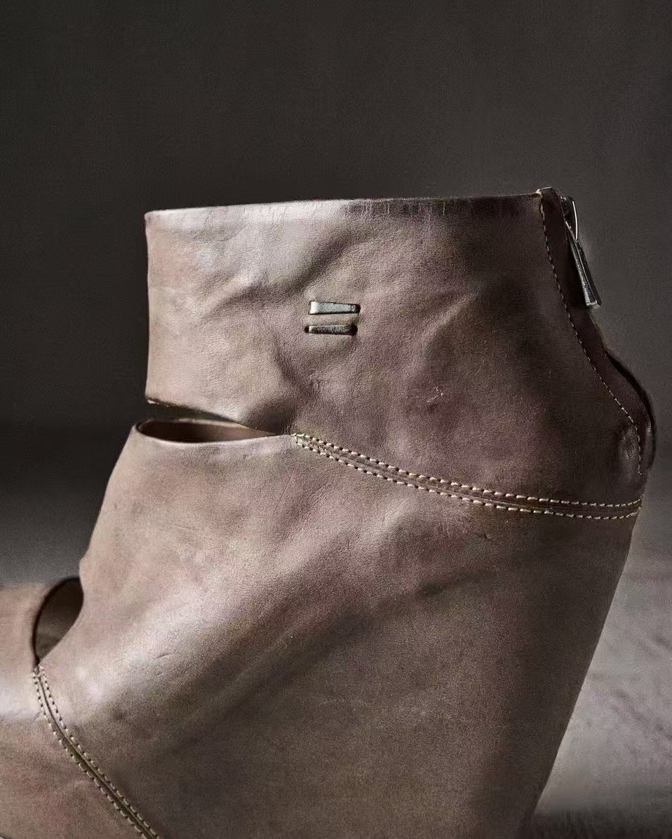 รองเท้าบูทส้นเตารีดหนังสีเทาสไ - Women'S Fashion Leather Boots บทวิจารณ์และราคา