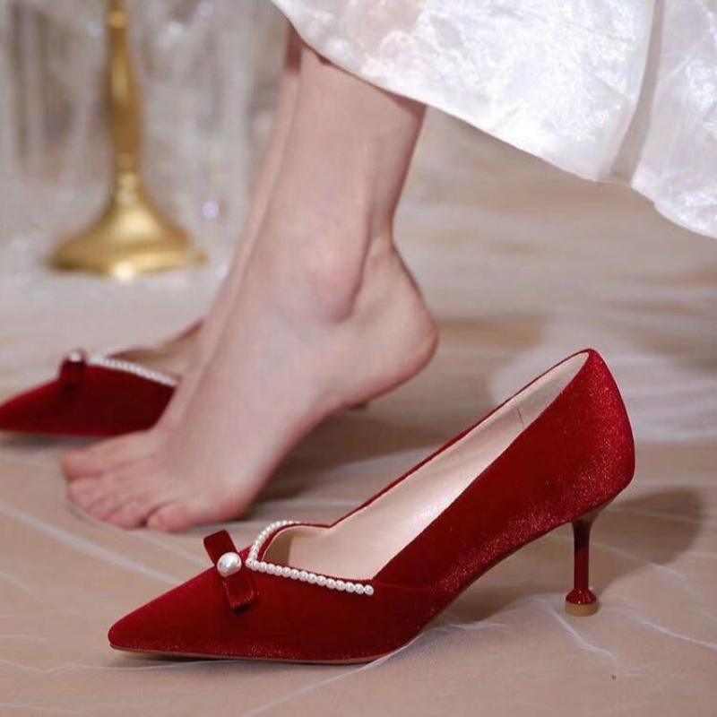 รองเท้าส้นสูงสีแดงเพิร์ลสุภาพส - Women'S Fashion Quick Delivery บทวิจารณ์และราคา