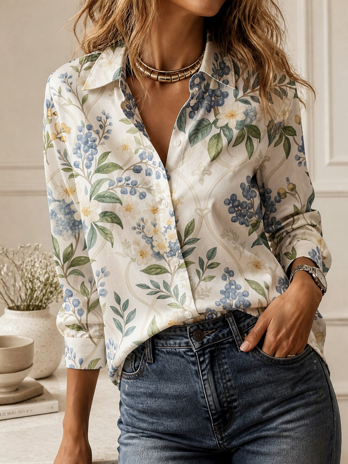 เสื้อเชิ้ตคอปกแบบลำลองสำหรับผู - Women Fashion Blouse บทวิจารณ์และราคา