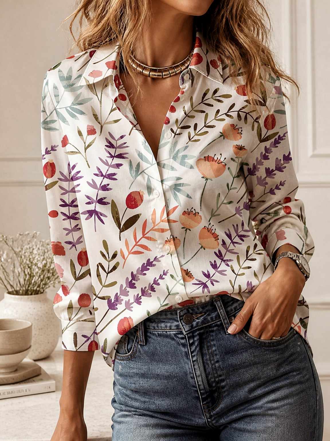 เสื้อเชิ้ตคอปกแบบลำลองสำหรับผู - Women Fashion Blouse บทวิจารณ์และราคา