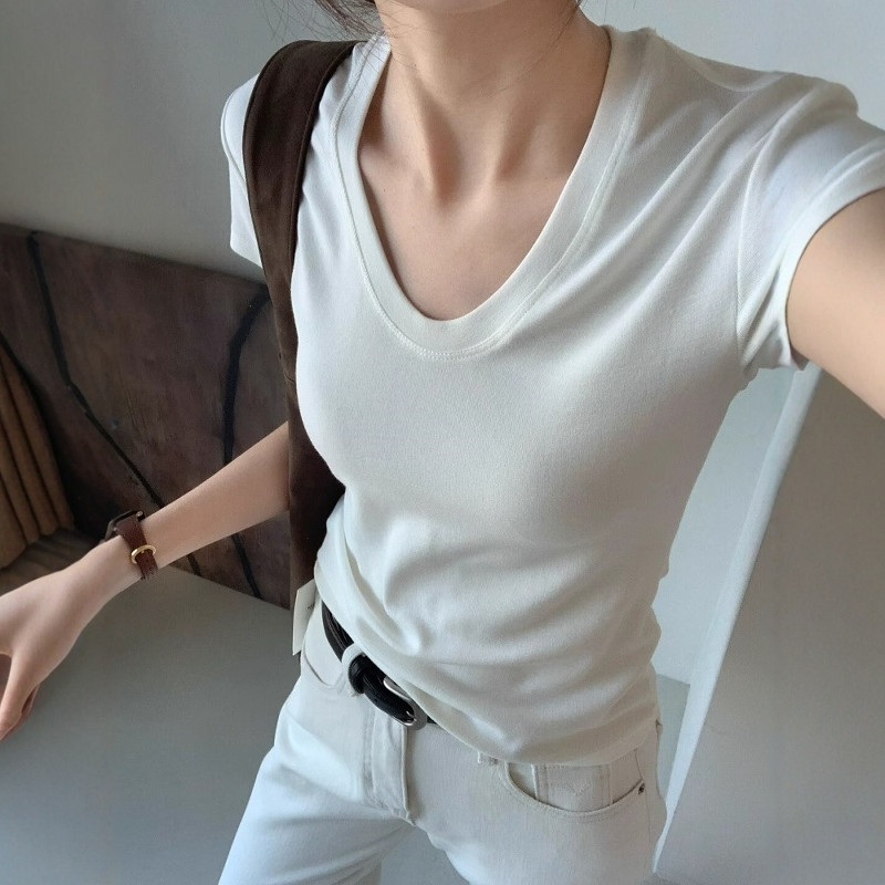 เสื้อยืดคอกลมแขนสั้นผู้หญิง ทร - Women Fashion Blouse บทวิจารณ์และราคา