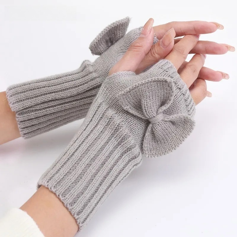 ถุงมือถักแบบไม่มีนิ้วพร้อมโบว์ - Women Fashion Gloves บทวิจารณ์และราคา