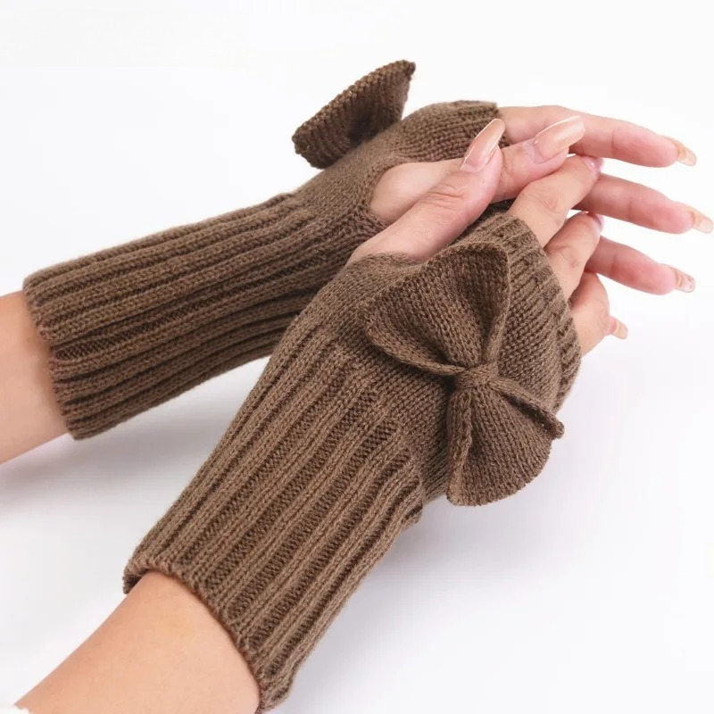 ถุงมือถักแบบไม่มีนิ้วพร้อมโบว์ - Women Fashion Gloves บทวิจารณ์และราคา