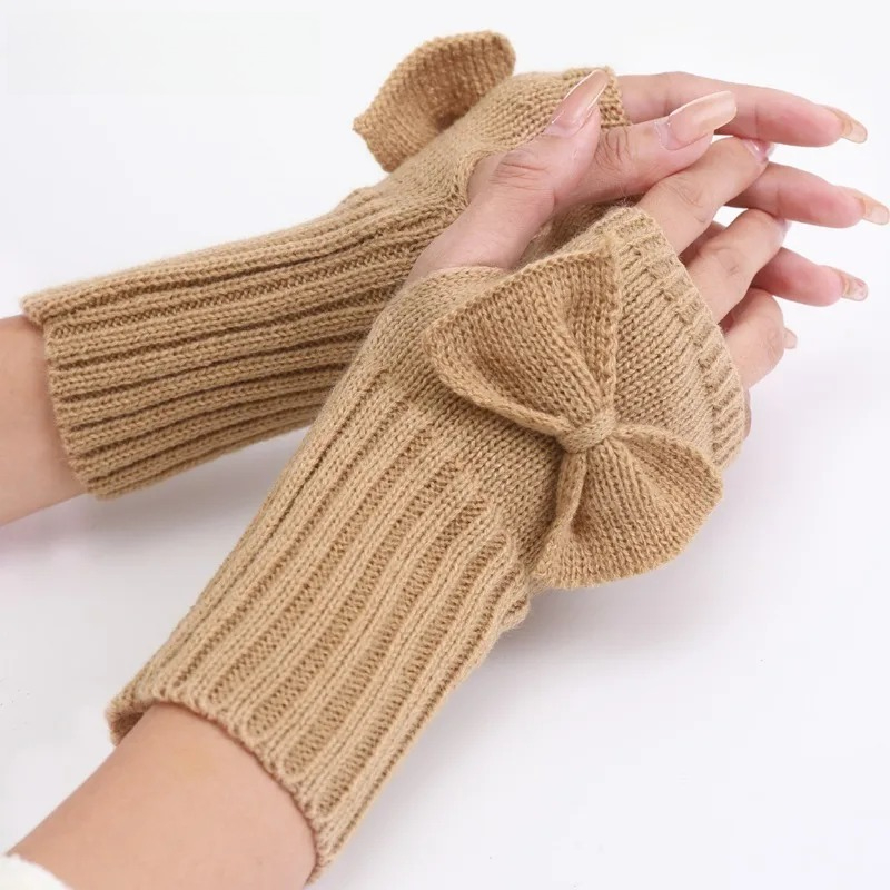 ถุงมือถักแบบไม่มีนิ้วพร้อมโบว์ - Women Fashion Gloves บทวิจารณ์และราคา