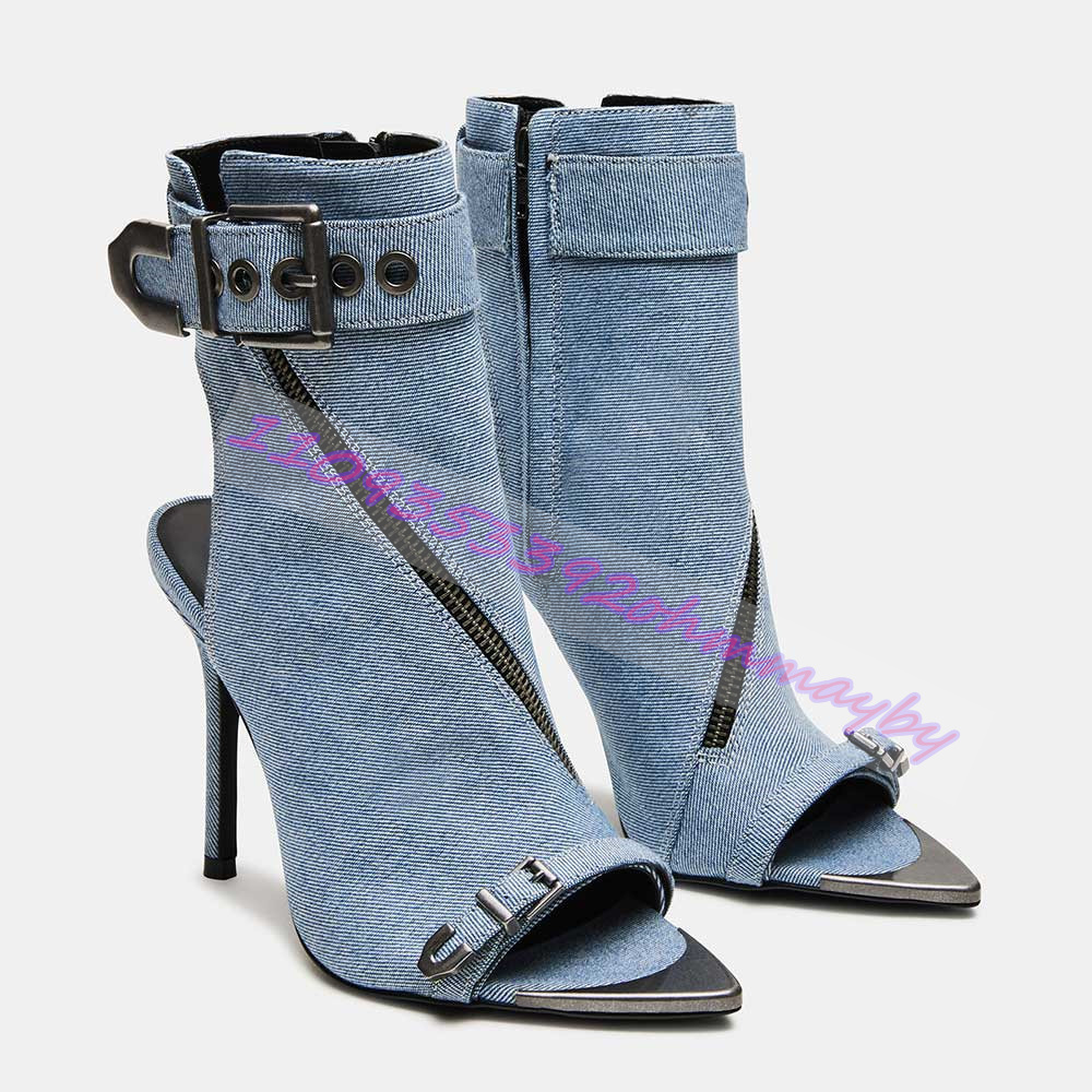 รองเท้าบูทหัวแหลมสีน้ำเงินเดนิ - Women'S Fashion Leather Boots บทวิจารณ์และราคา