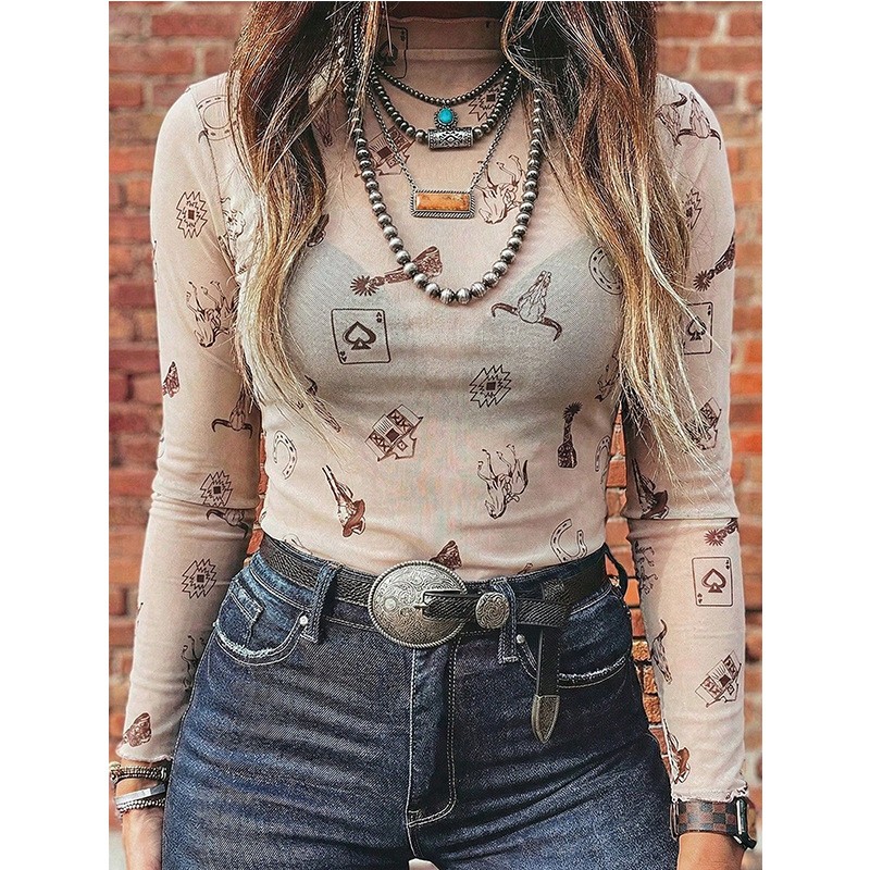 เสื้อยืดแขนยาวคอเต่าตาข่ายสไตล - Women Fashion Blouse บทวิจารณ์และราคา