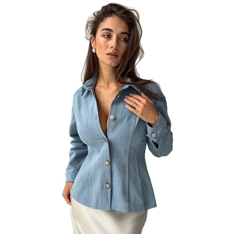เสื้อเชิ้ตเดนิมทรงเข้ารูป KT V - Women Fashion Blouse บทวิจารณ์และราคา