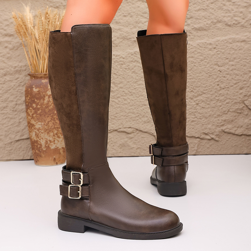 รองเท้าบูทขี่ม้าหนัง PU สีน้ำต - Women'S Fashion Leather Boots บทวิจารณ์และราคา