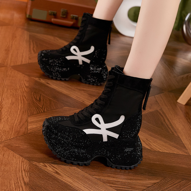 รองเท้าบูทแฟชั่นผู้หญิง ส้นหนา - Women'S Fashion Leather Boots บทวิจารณ์และราคา