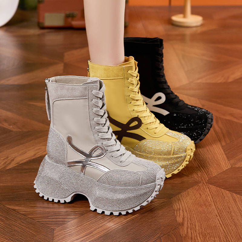 รองเท้าบูทแฟชั่นผู้หญิง ส้นหนา - Women'S Fashion Leather Boots บทวิจารณ์และราคา