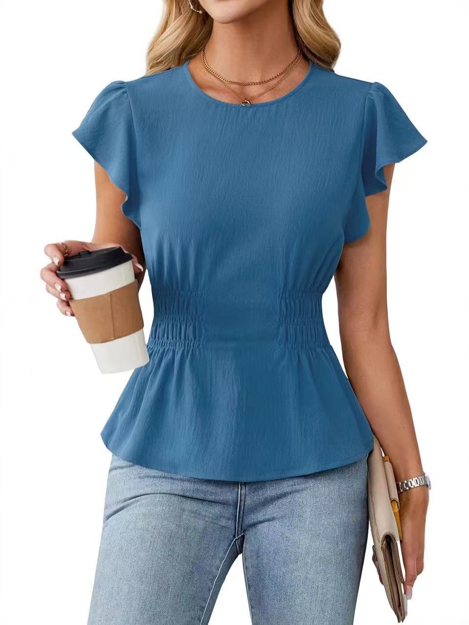 เสื้อผู้หญิงแขนสั้นแต่งระบาย ค - Women Fashion Blouse บทวิจารณ์และราคา