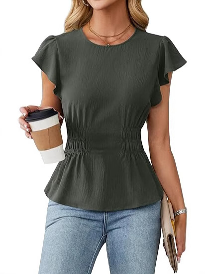 เสื้อผู้หญิงแขนสั้นแต่งระบาย ค - Women Fashion Blouse บทวิจารณ์และราคา