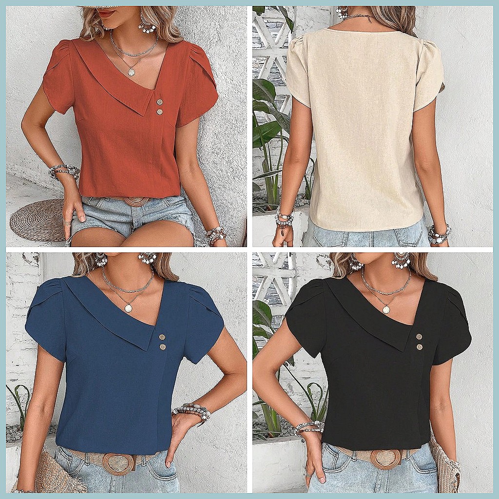 เสื้อเบลาส์สีพื้นสไตล์วินเทจสำ - Women Fashion Blouse บทวิจารณ์และราคา