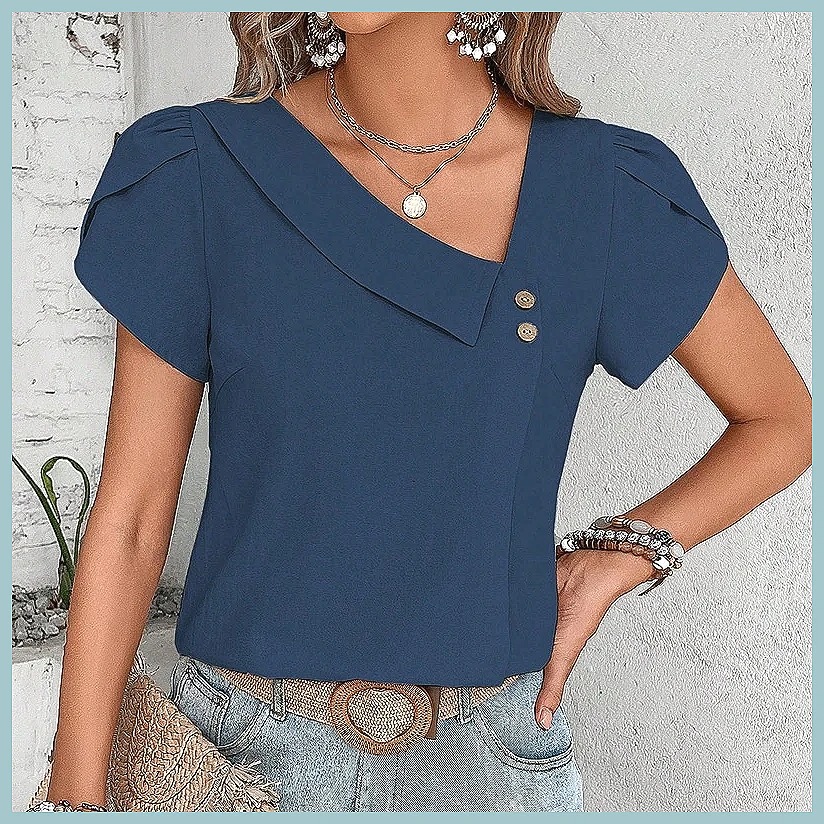 เสื้อเบลาส์สีพื้นสไตล์วินเทจสำ - Women Fashion Blouse บทวิจารณ์และราคา